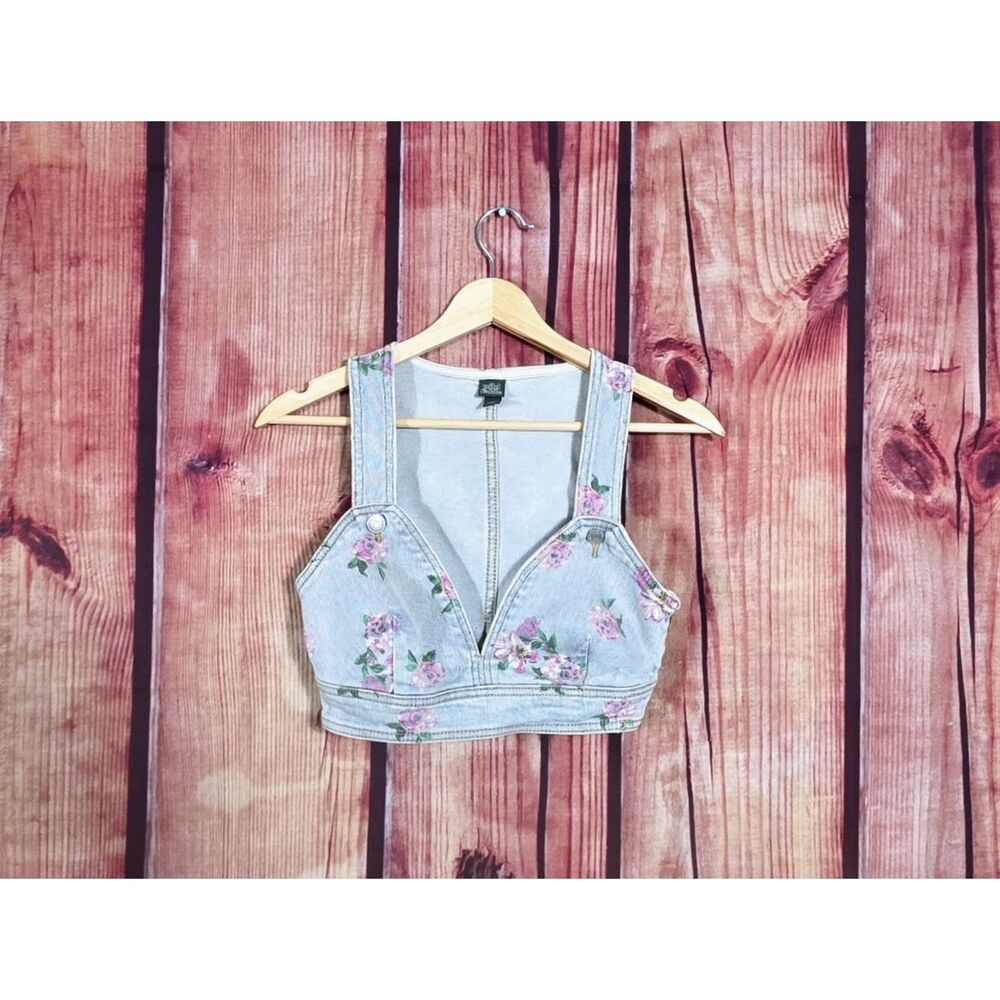 Wild Fable Denim Floral Crop Top XXS
